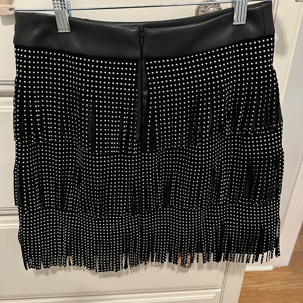 Feau leather Black Fringe Skirt
